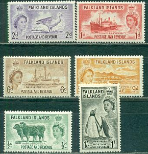 Фалкленды, 1955, Природа, Фауна, Птицы, 6 марок. наклейки *